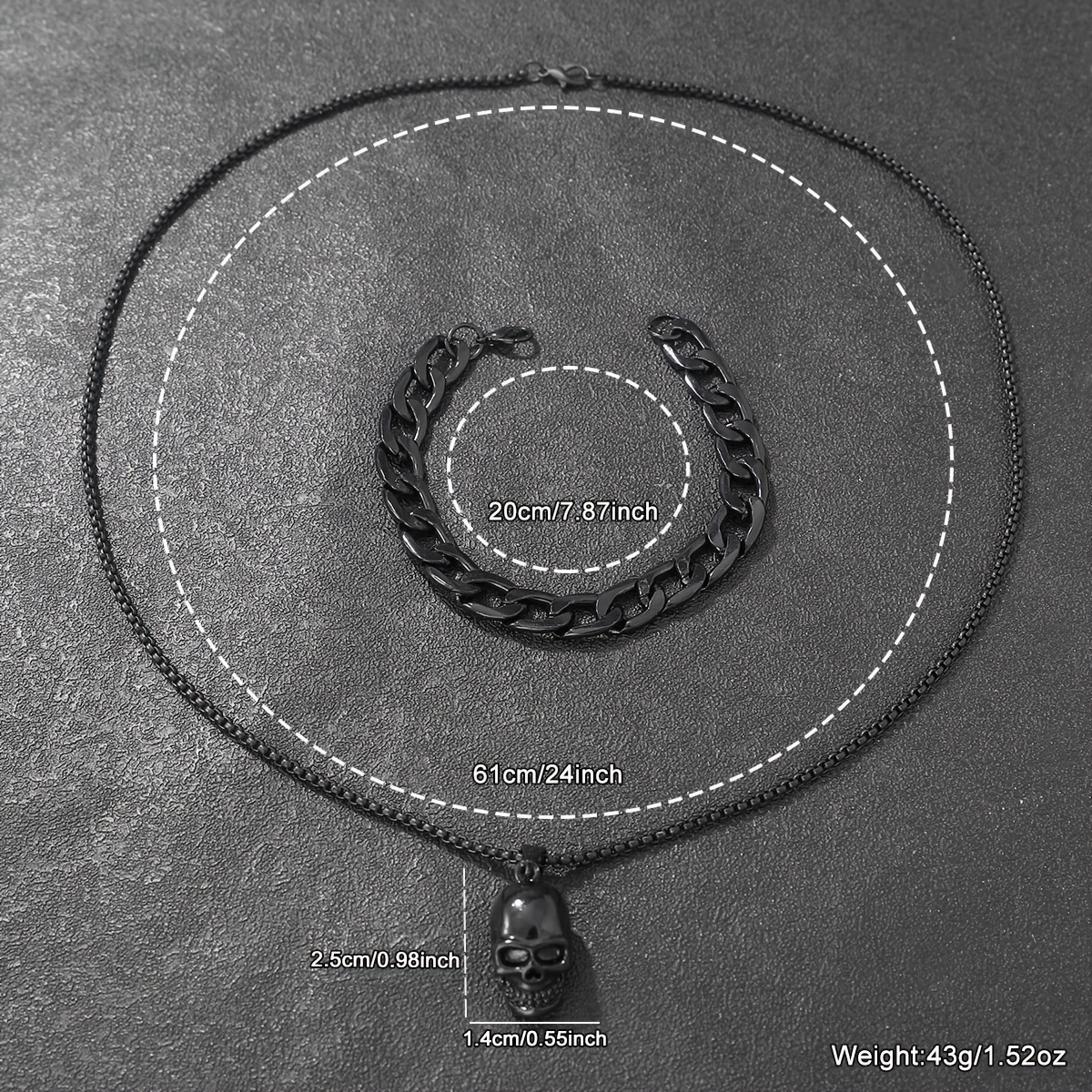 Skull Pendant Necklace and Bracelet Set for Men